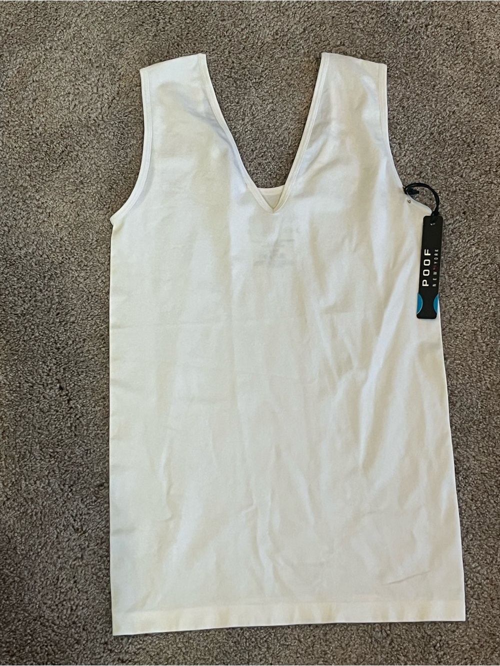 Poof New York! White V-Neck Sleeveless Tank Top Brand New Size S/M